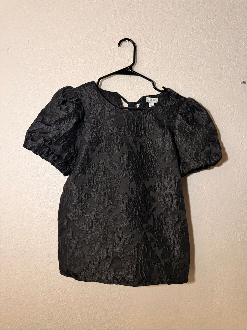 J. Crew Black Floral Jacquard Puff-Sleeve Blouse